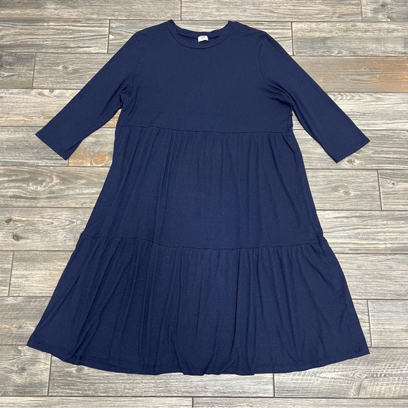 N/T Made in LA Ribbed Tiered A-Line Dress Size 2XL XXL Navy Blue 46” Chest - Picture 5 of 16